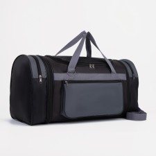 Board Road on a zipper, with an increase, 3 outer pockets, a long belt, black/gray color