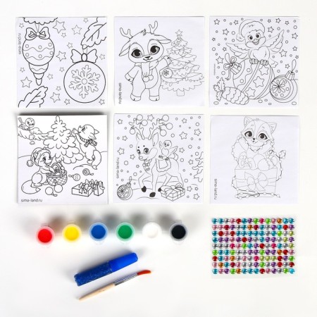 New Year's set for creativity. Christmas balls for coloring "New Year! Tale time ", 6 pcs, d = 7cm-2