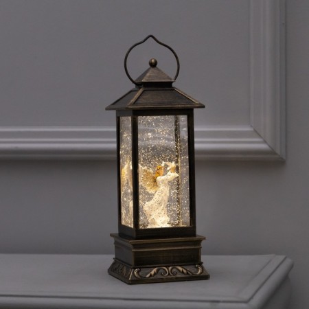 LED figure "Lantern with an angel" 10 × 27 × 10 cm, plastic, AAX3 batteries (not complete), USB, glow warm white