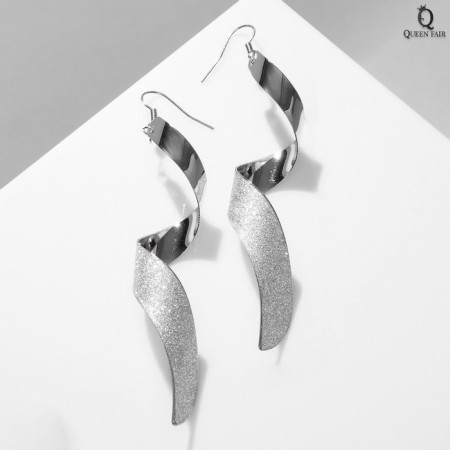 Earrings with rhinestones "Wave" spiral, white color in silver-1