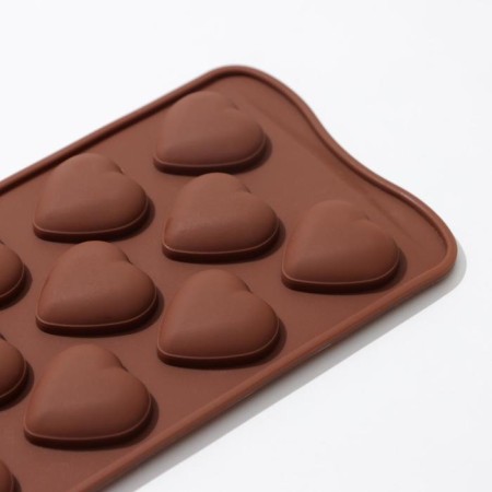 Form for chocolate of the “heart”, silicone, 21 × 10.5 × 1.5 cm, 12 cells, brown color-2