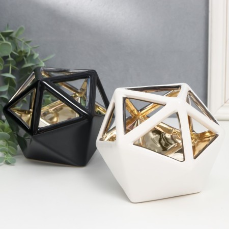 Ceramics candlestick for 1 candle "polyhedron" inside gold MIX 11x14x12.5 cm-1