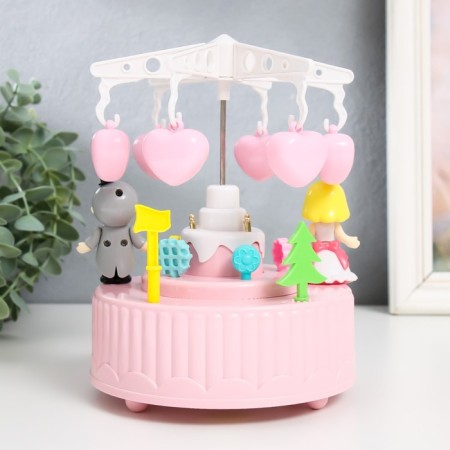 Musical Mechanical Casket "Carousel - Wedding" Pink 13.5x13.5x20 cm-2