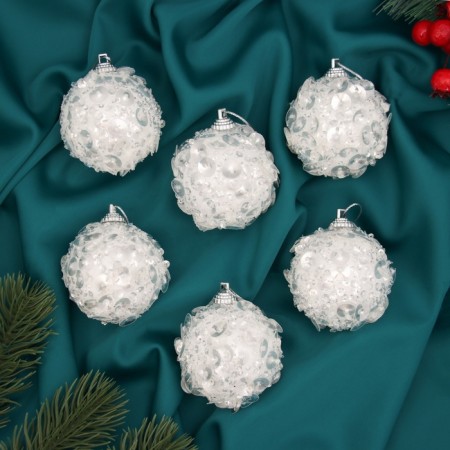 Set of balls plastic D-6 cm, 6 pcs "Alvaro" sequin, white