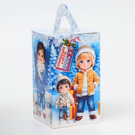 New Year. Gift box New Year's tetrahedral large "kids" with animation 10 x 10 x 18 cm.-1