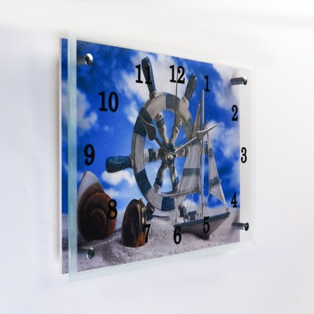 Carty clock is wall-mounted, interior "helm and yacht in the sand", silent, 25 x 35 cm-1