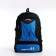A backpack on a zipper with an increase, 55l, 5 external pockets, blue color