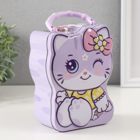 Piggy bank Metal with a lock "Cute cat" mix 7x12x16 cm-2