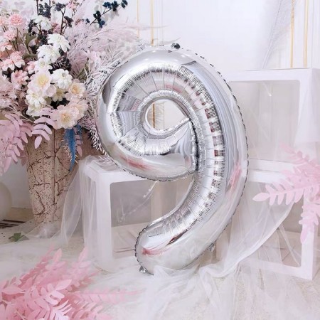 Foil ball 40 ", number 9, silver color-1