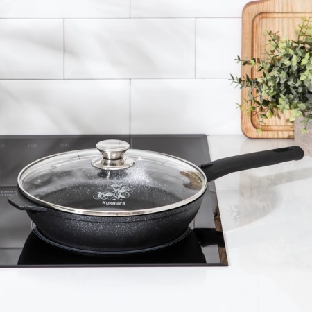 Pan, d = 24 cm, removable handle, glass cover, anti -stick coating, color dark marble-10