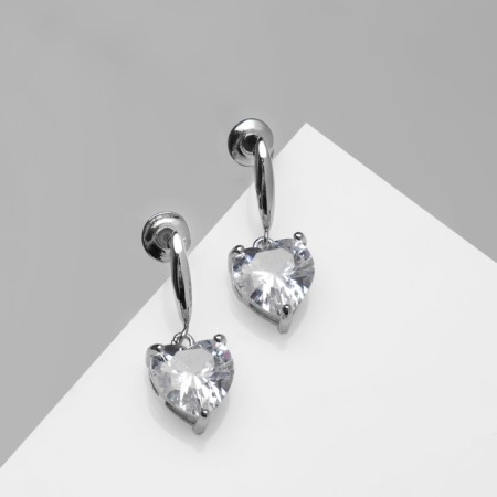 Earrings with rhinestones "Magic" hearts, white color in silver-3