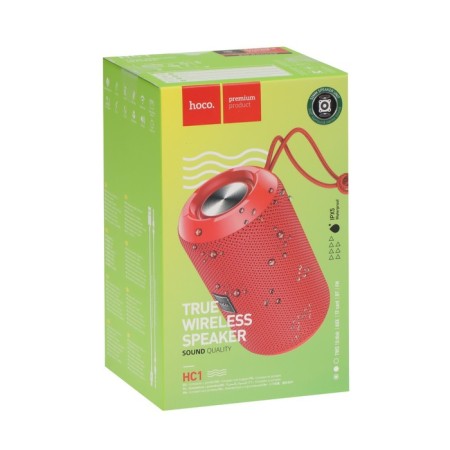Portable column Hoco HC1, 5 W, 1200 mAh, BT5.0, Microsd, USB, AUX, FM radio, red-3