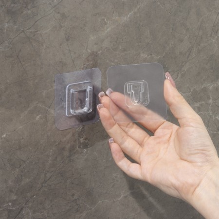 Hooks holders Double self -adhesive shares, set 2 pcs, 5.7 × 5.7 × 1 cm, transparent-12