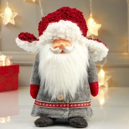 Interior doll "Grandfather Frost in a gray coat and red ear-ear-ear" 26x14x18 cm