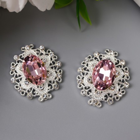 Decor for creativity Metal "Medallion Patal" light pink crystal set 2 pcs 2.6x2.4 cm 10714