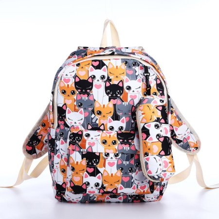 School backpack from textiles on a zipper, 3 pockets, pencil case, colorful color/orange-3