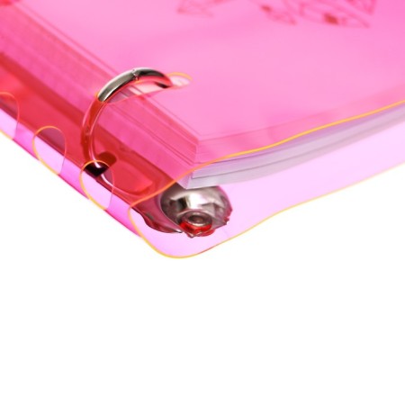 A notebook on rings A5 120 sheets in the Lorex "Neon. Pink" cage, with a change of block, a plastic cover, with stickers-2
