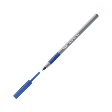 A set of ballpoint pens 4 pcs., Bic Round Stic Exact, rubber emphasis, 0.7 mm, blue ink, blister-1