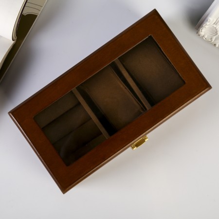 Casket wood 2 compartments for clocks and jewelry "Style" Brown 10.5x7x19.2 cm-5