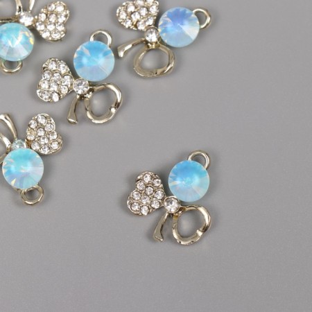 Decor for creativity metal, rhinestones "Bow with stone" gold, blue 2x1.7x0.6 cm