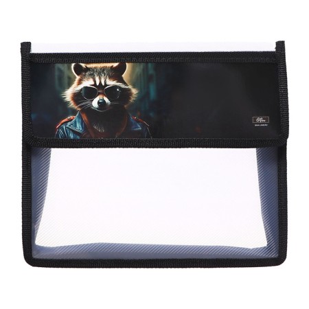 A5 notebook folder (230 x 190 x 50 mm), with Velcro valve, plastic/textiles, calligrata, "raccoon"-1