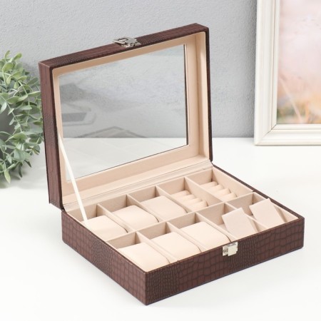 The casket to the leatherette to the clock 6 departments and jewelry "Coffee python" matte 7.7x20x25.5 cm-2