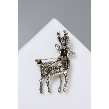 Brooch "Deer", white-brown color in black silver-1