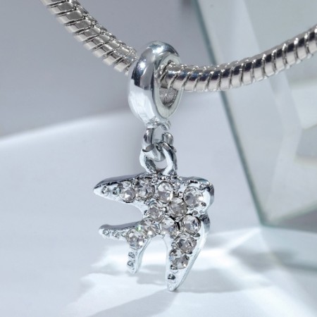 Suspension "Swallow" mine, white color in silver-1