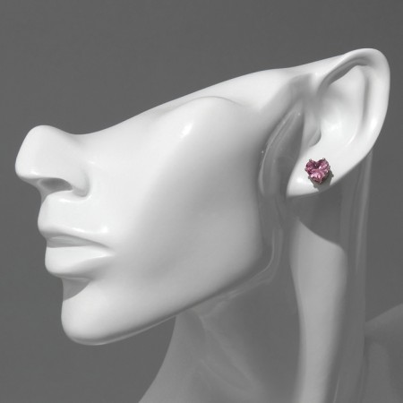 Set 2 objects: earrings, glitter "heart", pink color in silver, glitter color mix-7