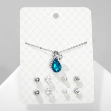 Set of 5 objects: 4 pairs fluffs, pendant “droplet”, white-white color in silver, 45 cm