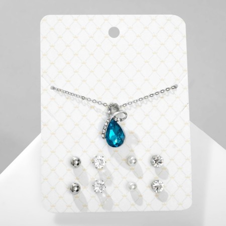 Set of 5 objects: 4 pairs fluffs, pendant “droplet”, white-white color in silver, 45 cm