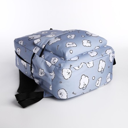 School backpack from textiles on a zipper, 3 pockets, pencil case, blue color-6