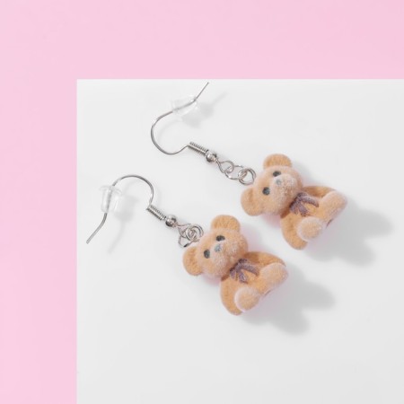 Children's earrings "chosen" bear cub, brown color in silver