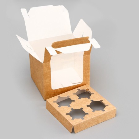Confectionery folding box for 4 cupcakes, craft 16 x 16 x 14 cm-3
