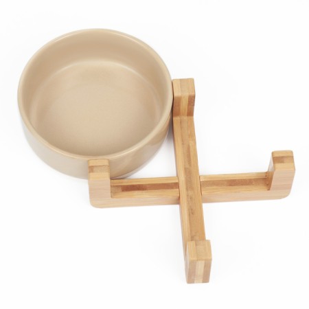 Ceramic bowl on a stand 450 ml 13 x 5 cm beige with white-4