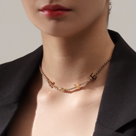 Love necklace, white color in gold, 34 cm-2