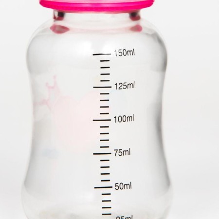 A bottle for feeding glass "Bunny Polly", a classic throat, medium stream, 150 ml., From 3 months.-5