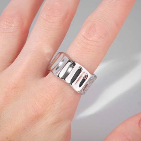 Ring "Roman Lines" relief, silver color, dimensionless-1
