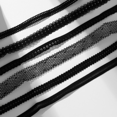 Choker "Assorted" openwork, (set of 6 pcs.), Black color, 30.5 cm-1