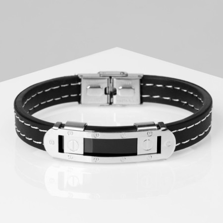 Bracelet Unisex "Power" rectangular buckle, black color with silver, 22 cm