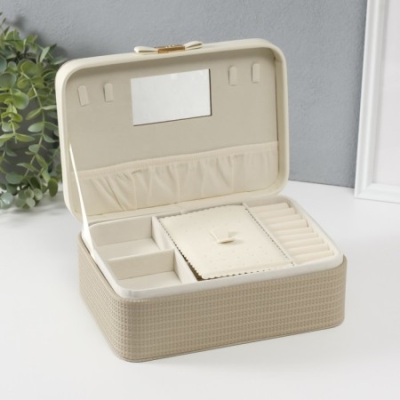 Casket to the leatherette for jewelry "Bow" white-gray 17x23.5x10 cm-1