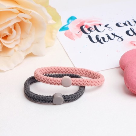 Hair elastic band "braid" (set 4 pcs) pink gray-1