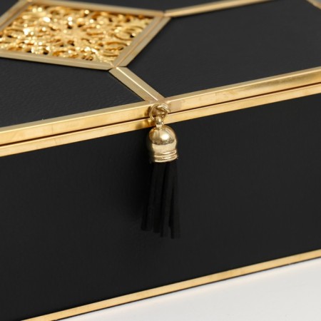 Casket glass, leatherette with a metal frame "Eastern pattern" Black 14.6x18.6x7 cm-1