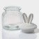 Glass Bank for bulk products with a ceramic lid of the bunny in gold, 600 ml