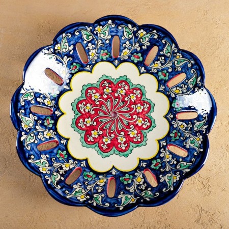 Rishtan ceramics "Flowers", 33 cm, blue-1