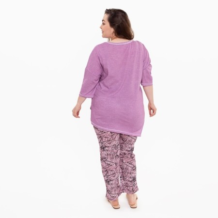 Female trousers with print, pink color with black pattern, size 52-4