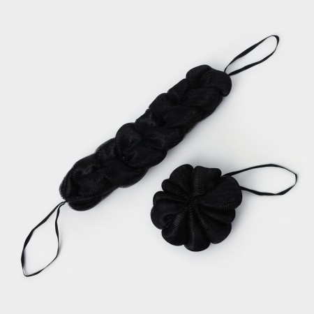 Set of body washcloths Cupellia spa: braid 70 g + shell 46 gr, black color