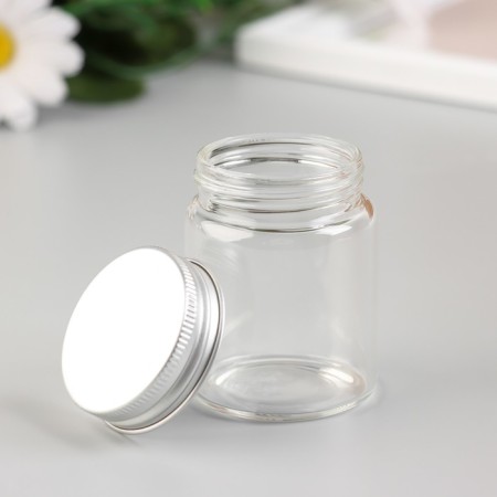 Decor for creativity Glass "Jars with a lid" silver set 6 pcs 4.7x4.7x6 cm-2