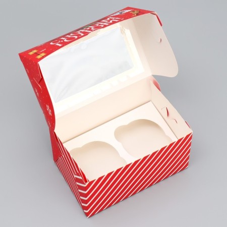 The folding box is 2 cupcake with the window “Happy New Year!”, Mail. 10 x 16 x 10 cm, New Year-3