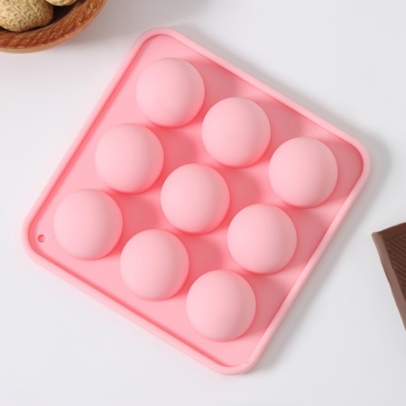 Form for ice shares "Balls", 10.5 × 10.5 × 2 cm, 9 cells (d = 1.9 cm), pink color-2